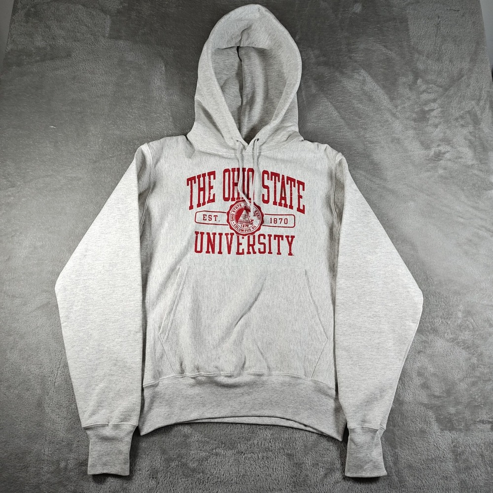 Ohio State University Hoodie Mens Small Gray Champion Reverse Weave Pullover